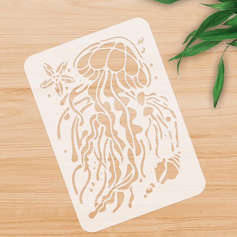 DOODLREAM Jellyfish Ocean Animal Stencil for Painting 11.7 x 8.3 Inch Reusable Plastic Jellyfish Sea Animal Template for Painting on Wall Wood Furniture Fabric Canvas DIY Craft Stencil - Image 3